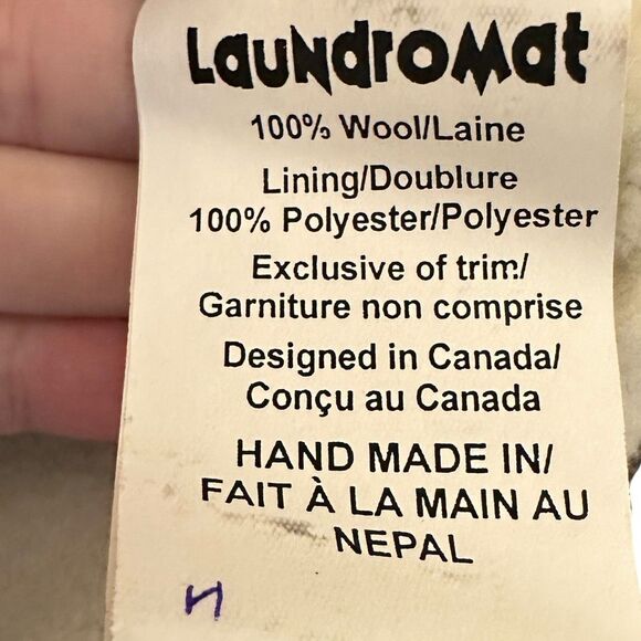 Laundromat Nepal 100% Wool Grey and Cream Striped Fleece Lined Zip Jacket M - Picture 4 of 7